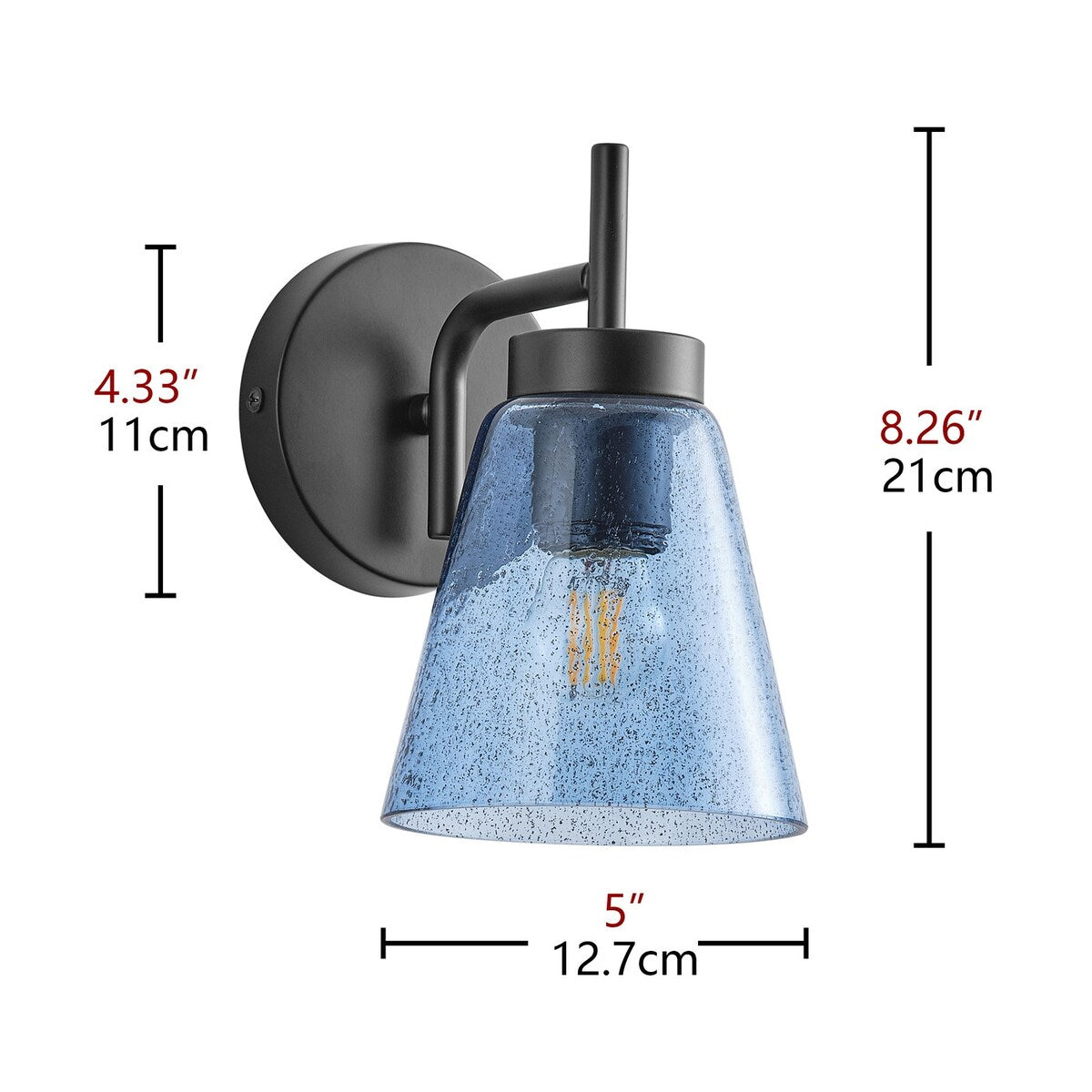 Rustic Black 1-Light Wall Sconce with Blue Seeded Glass Shade