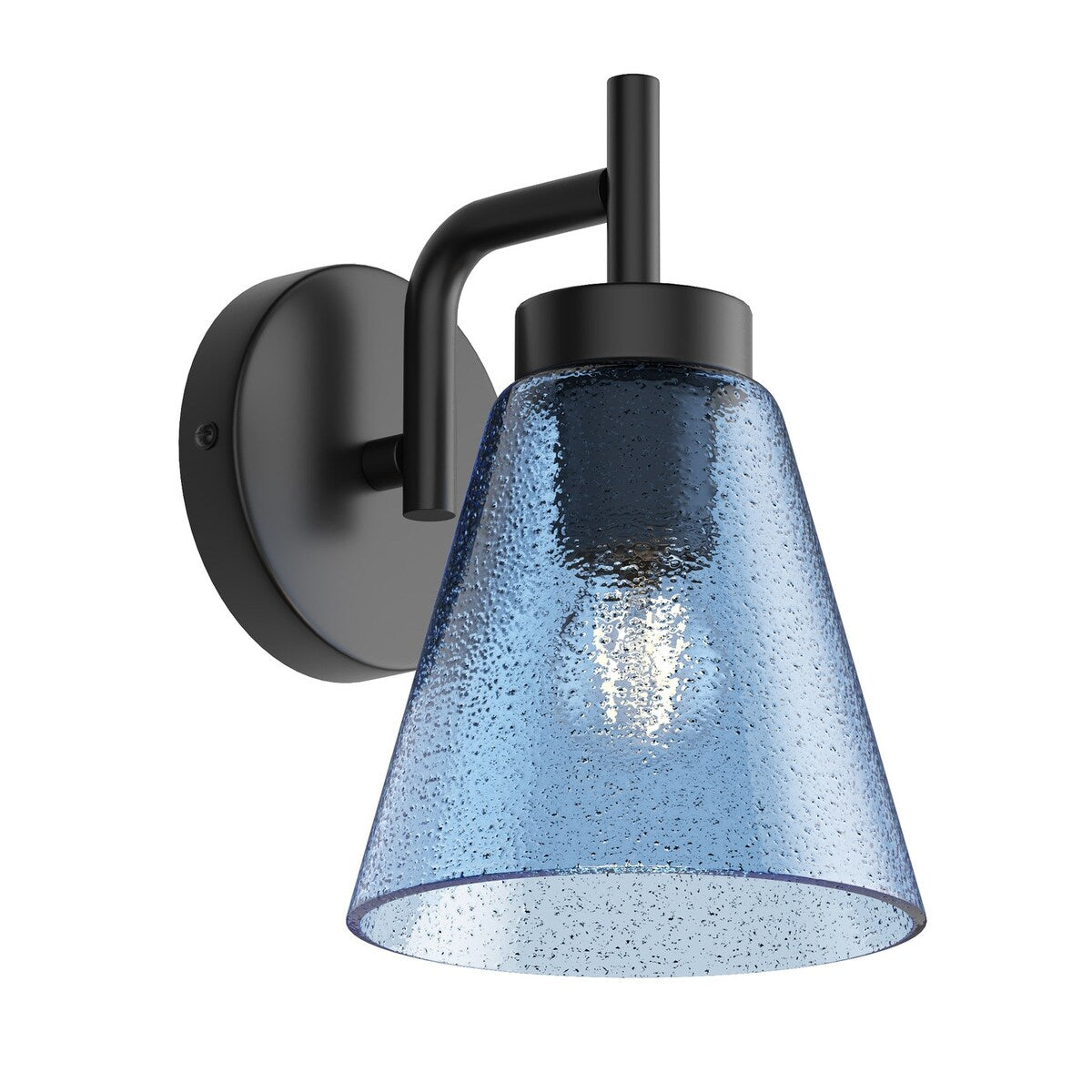 Rustic Black 1-Light Wall Sconce with Blue Seeded Glass Shade