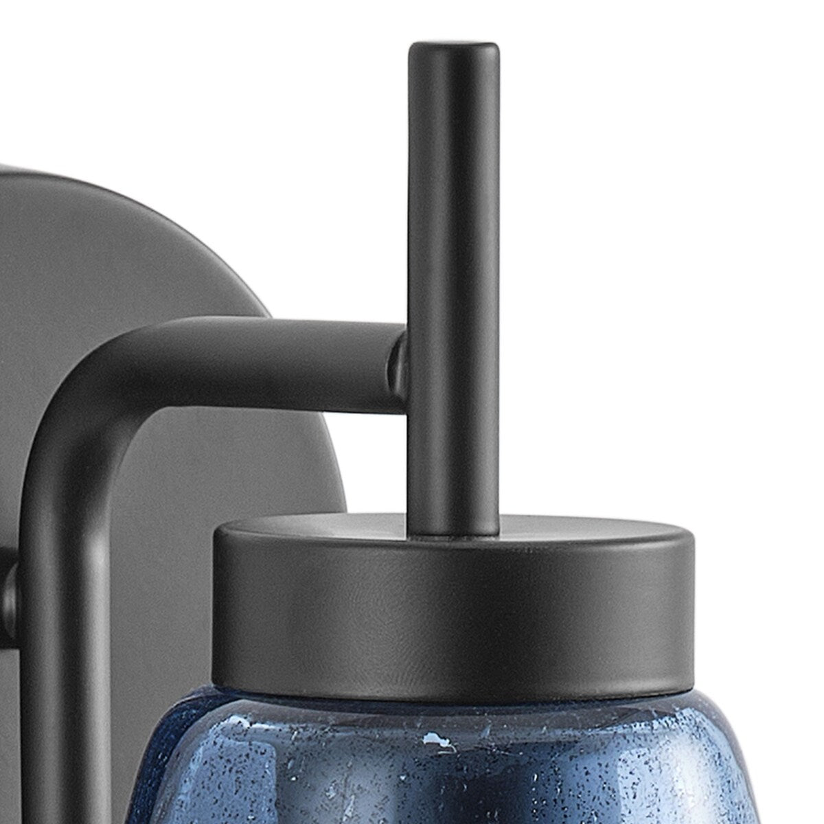 Rustic Black 1-Light Wall Sconce with Blue Seeded Glass Shade