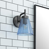 Rustic Black 1-Light Wall Sconce with Blue Seeded Glass Shade