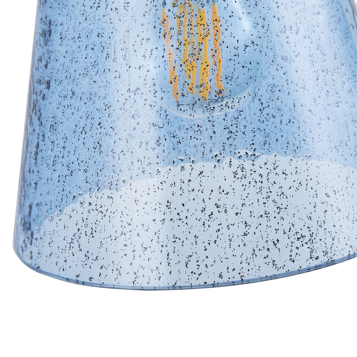 Rustic Black 1-Light Wall Sconce with Blue Seeded Glass Shade