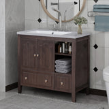 Rustic Brown 36" Solid Wood Bathroom Vanity Cabinet with Sink Doors,Drawers