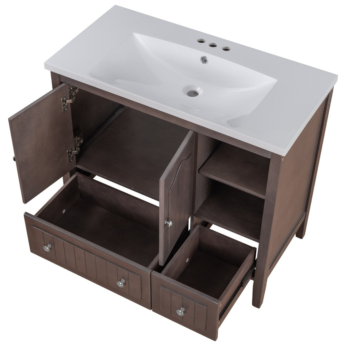 Rustic Brown 36" Solid Wood Bathroom Vanity Cabinet with Sink Doors,Drawers