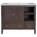 Rustic Brown 36" Solid Wood Bathroom Vanity Cabinet with Sink Doors,Drawers