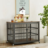 Rustic Brown Furniture style dog crate wrought iron frame door with side openings