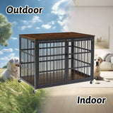 Rustic Brown Furniture style dog crate wrought iron frame door with side openings