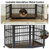 Rustic Brown Furniture style dog crate wrought iron frame door with side openings