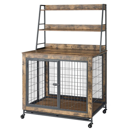 Rustic Brown Furniture type dog cage iron frame door with cabinet