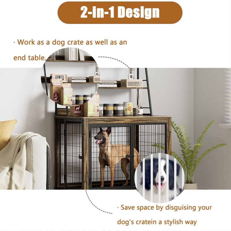 Rustic Brown Furniture type dog cage iron frame door with cabinet