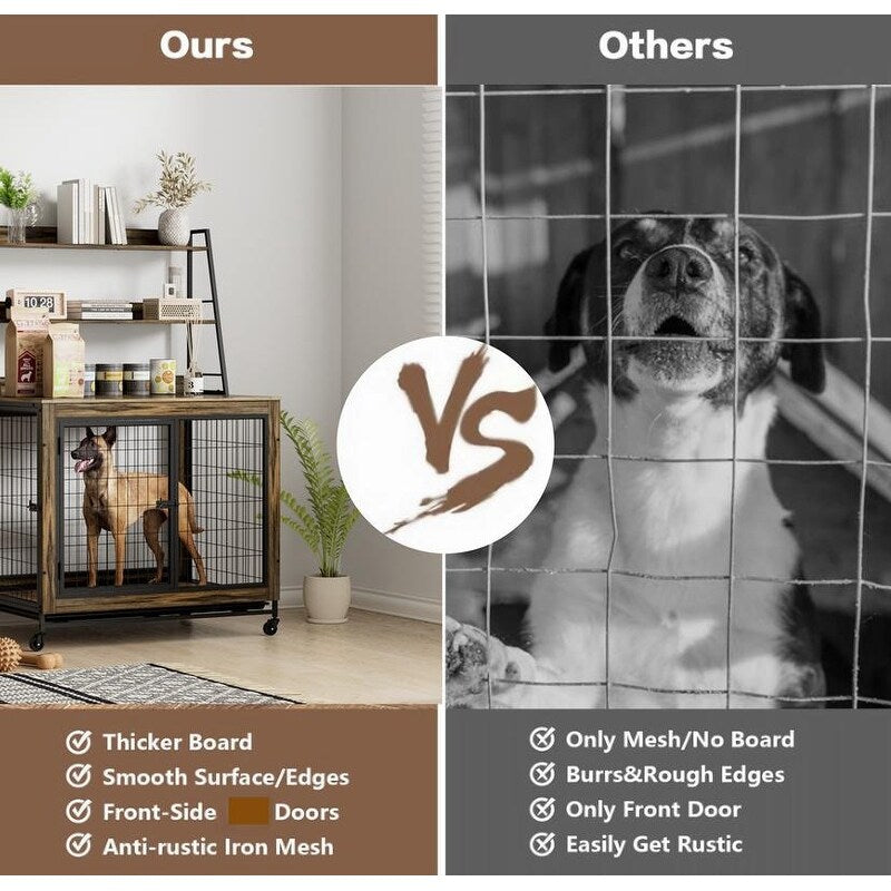 Rustic Brown Furniture type dog cage iron frame door with cabinet