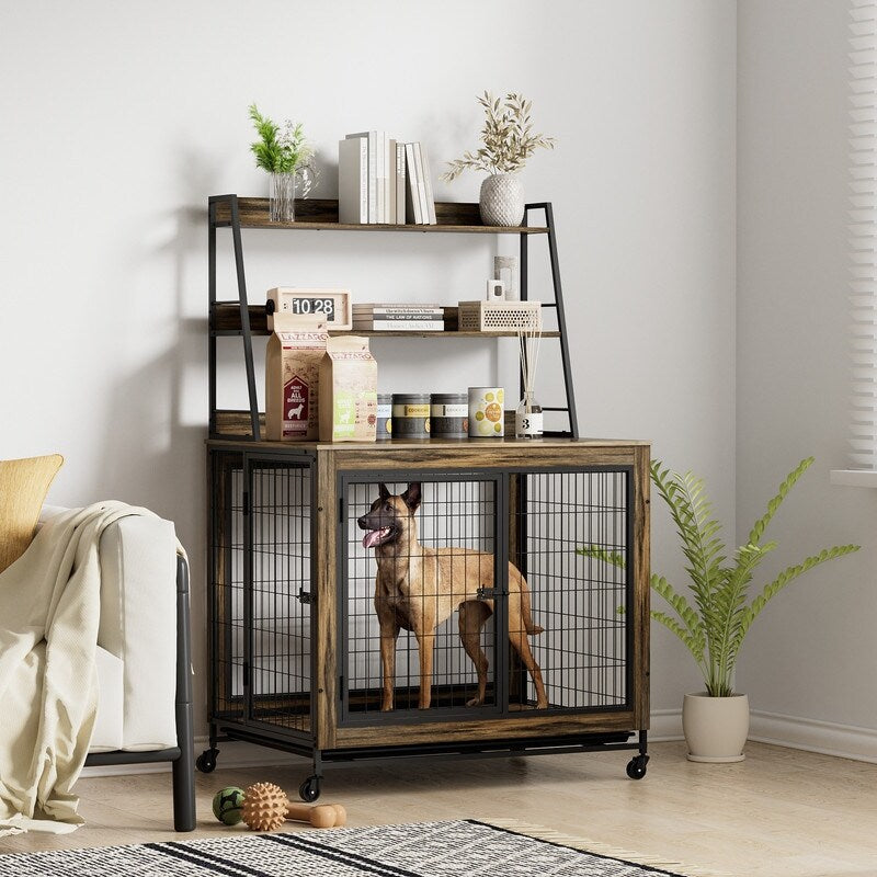 Rustic Brown Furniture type dog cage iron frame door with cabinet