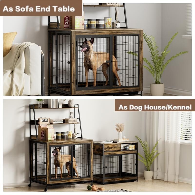 Rustic Brown Furniture type dog cage iron frame door with cabinet