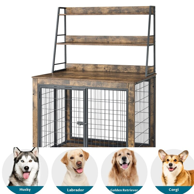 Rustic Brown Furniture type dog cage iron frame door with cabinet