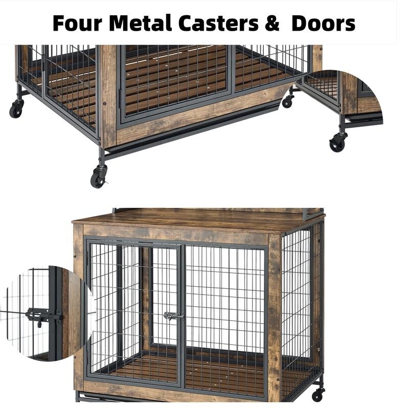 Rustic Brown Furniture type dog cage iron frame door with cabinet