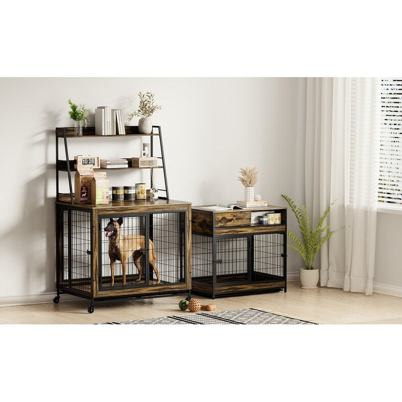 Rustic Brown Furniture type dog cage iron frame door with cabinet