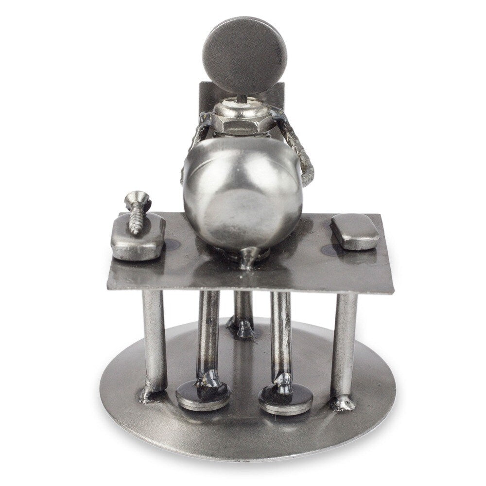 Rustic Computer Tech IT Specialist Crafted from Reclaimed Weathered Auto Parts Steel and Gray Metal Recycled Sculpture (Mexico)