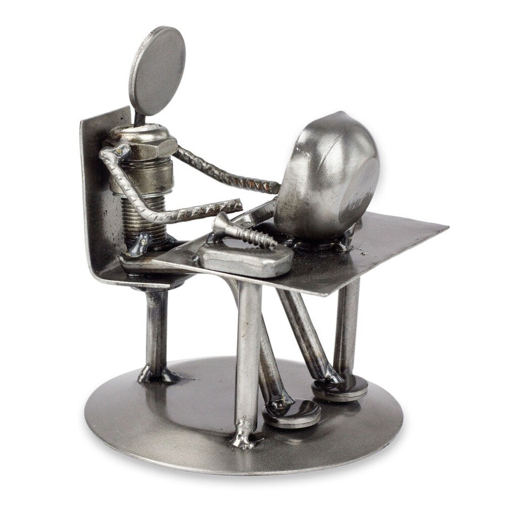 Rustic Computer Tech IT Specialist Crafted from Reclaimed Weathered Auto Parts Steel and Gray Metal Recycled Sculpture (Mexico)