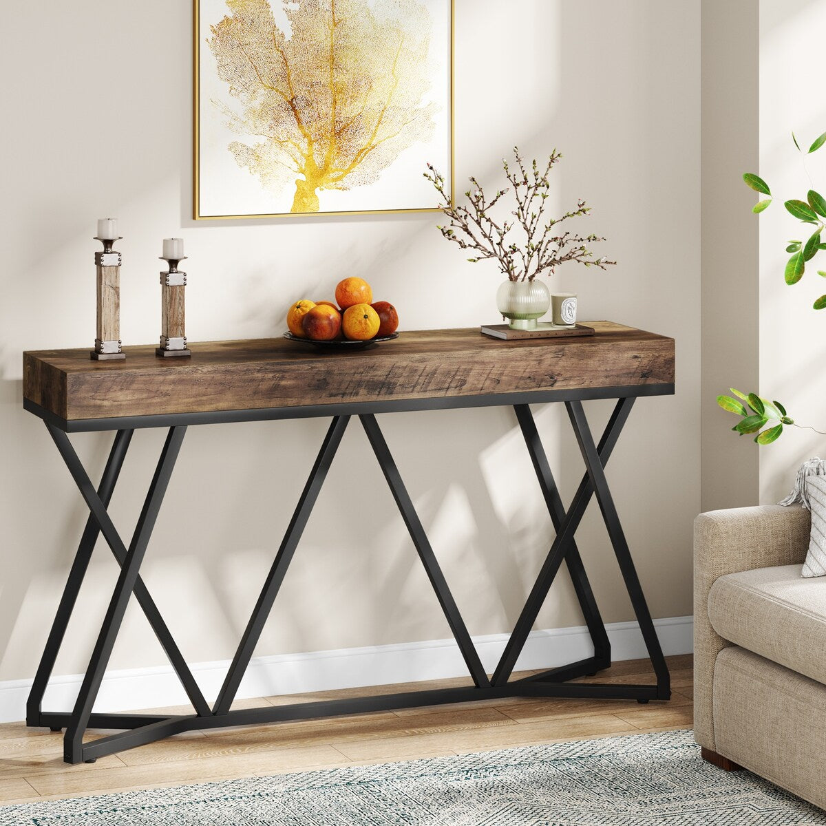 Rustic Console Table, 55 Inch Sofa Table Entryway Table