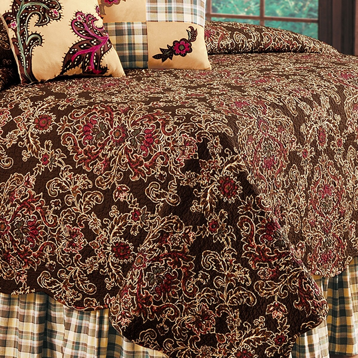 Rustic Damask Full/Queen Quilt 100% Cotton Lightweight Machine Washable Reversible Bedspread Coverlet