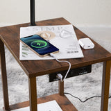 Rustic End Table Lamp with Table, Shelves, Charging Station(USB & AC Port) 3-Color Temperature LED Bulb For Floor