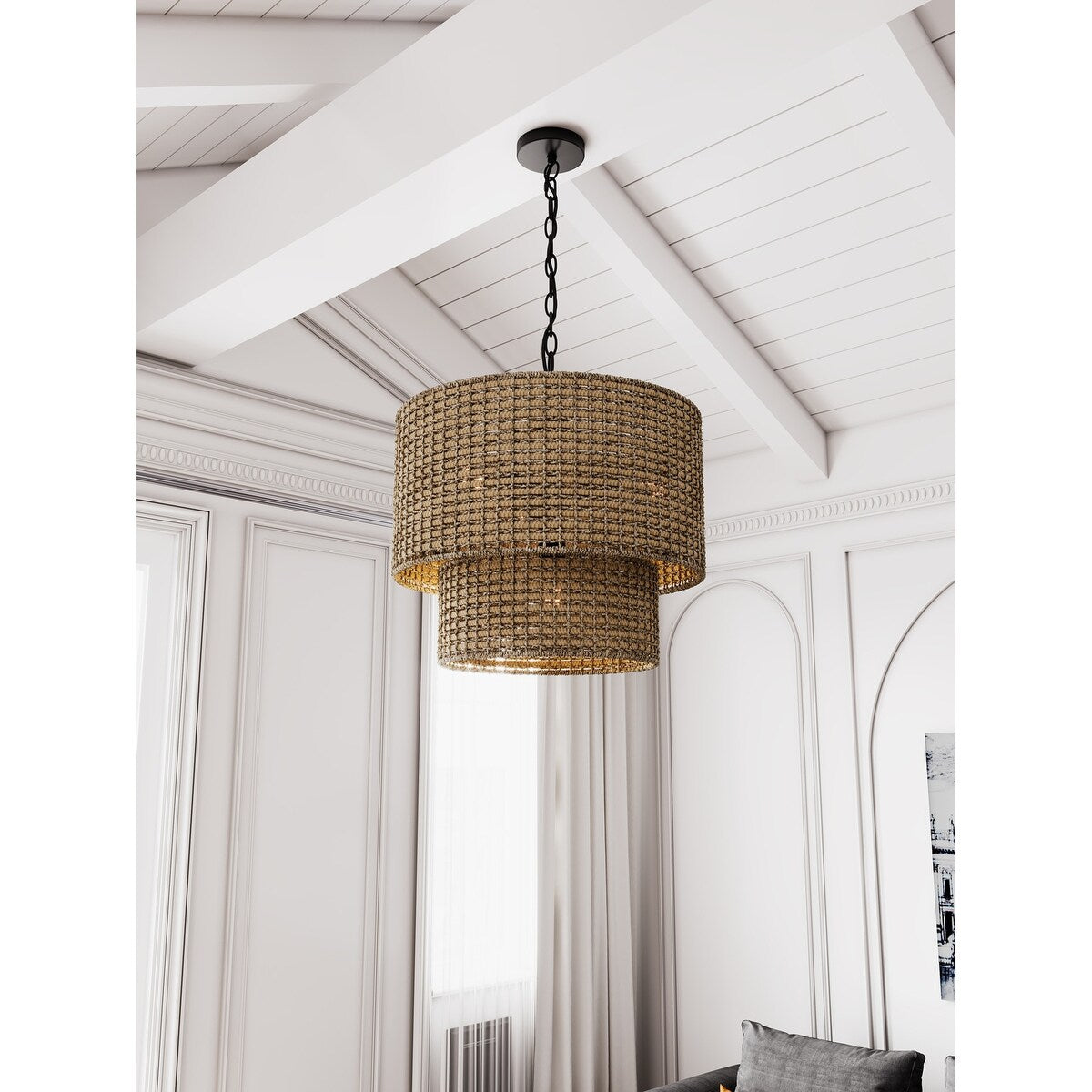 Rustic Farmhouse 4-Light Unique Hand Woven Pendant Light Fixture