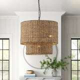 Rustic Farmhouse 4-Light Unique Hand Woven Pendant Light Fixture