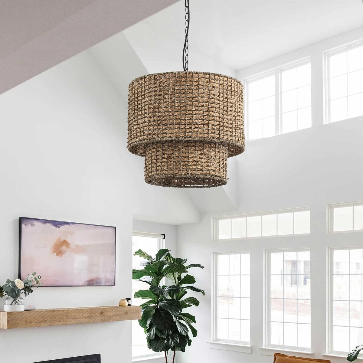 Rustic Farmhouse 4-Light Unique Hand Woven Pendant Light Fixture