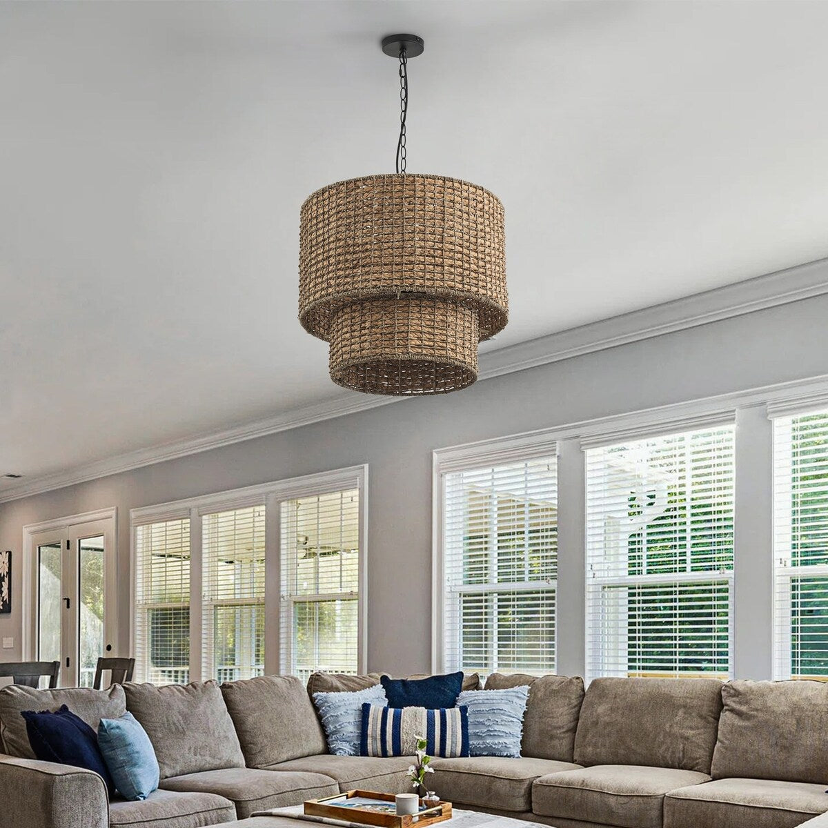 Rustic Farmhouse 4-Light Unique Hand Woven Pendant Light Fixture