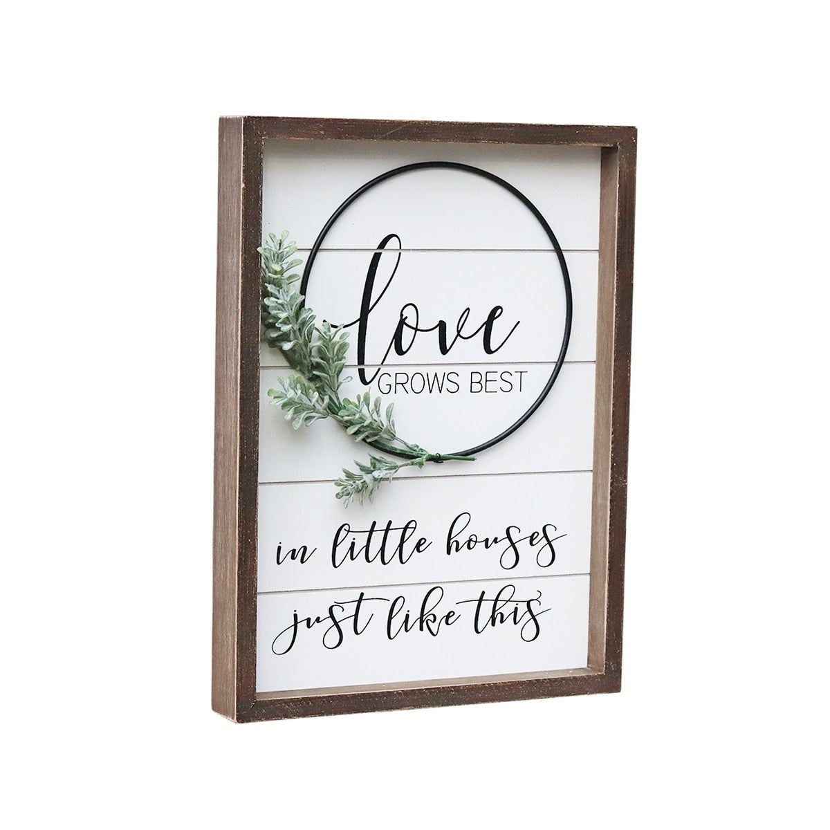 Rustic Farmhouse Accent Love Sign Plaque with PVC Green Leaf, 13.4"H