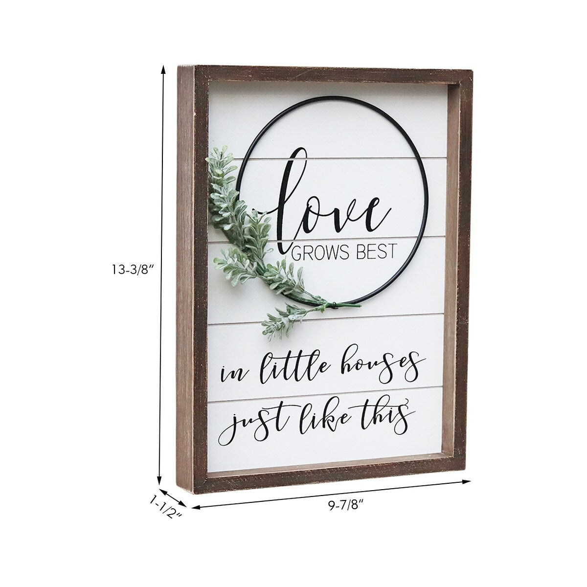 Rustic Farmhouse Accent Love Sign Plaque with PVC Green Leaf, 13.4"H
