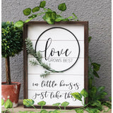 Rustic Farmhouse Accent Love Sign Plaque with PVC Green Leaf, 13.4"H