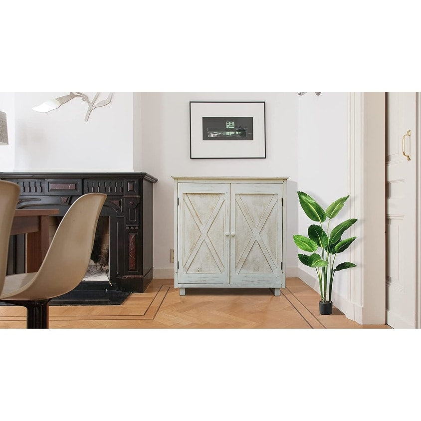 Rustic Farmhouse Accent Wood Storage Cabinet with 2 Barn Doors