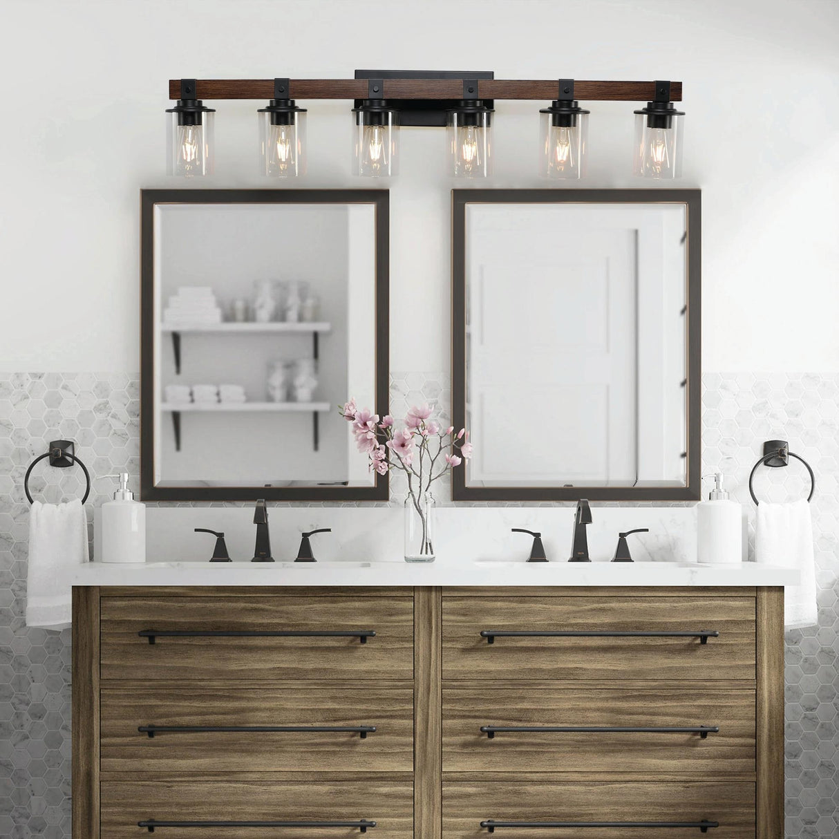 Rustic Farmhouse Bathroom Vanity Light Fixture with 3/4/5/6 Lights