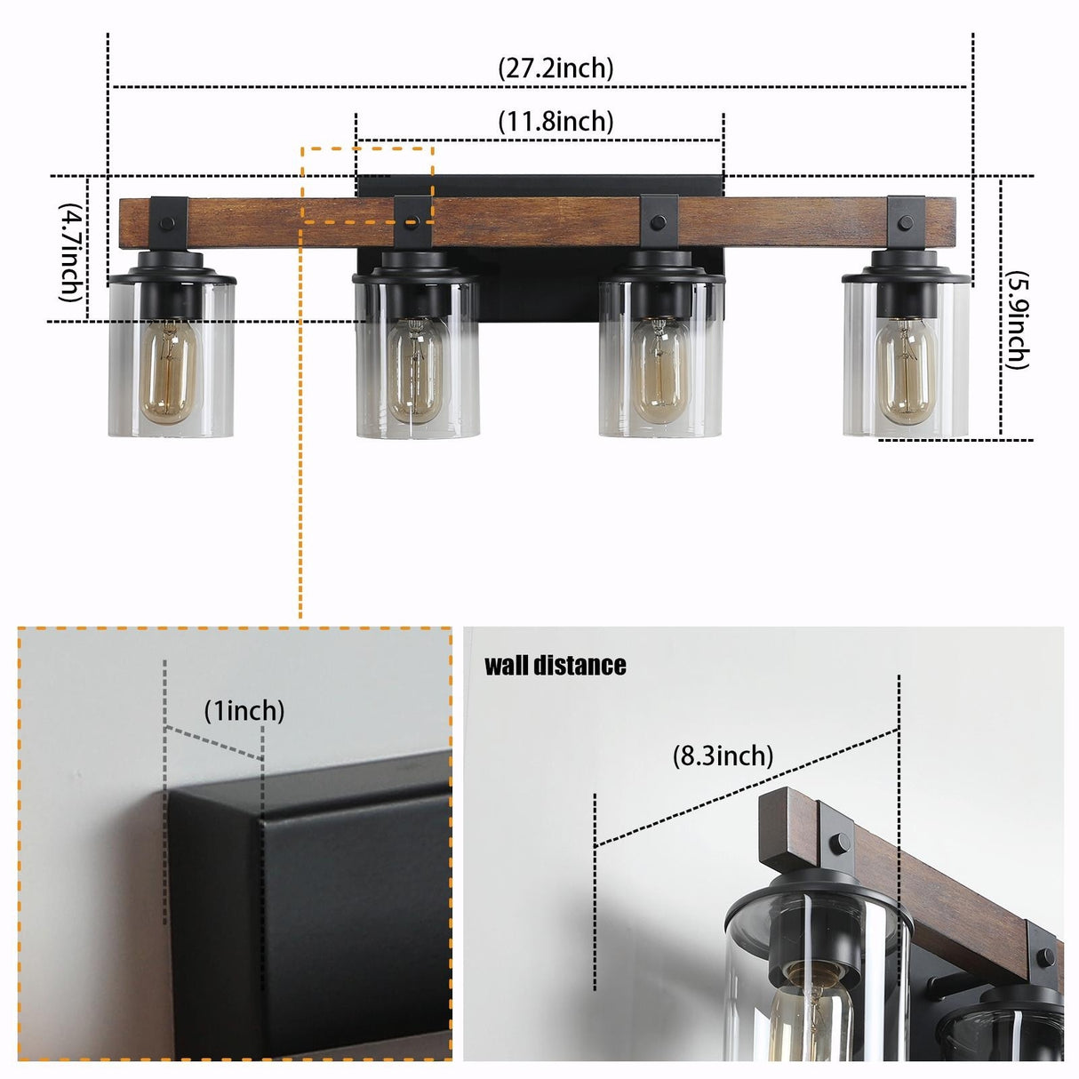 Rustic Farmhouse Bathroom Vanity Light Fixture with 3/4/5/6 Lights