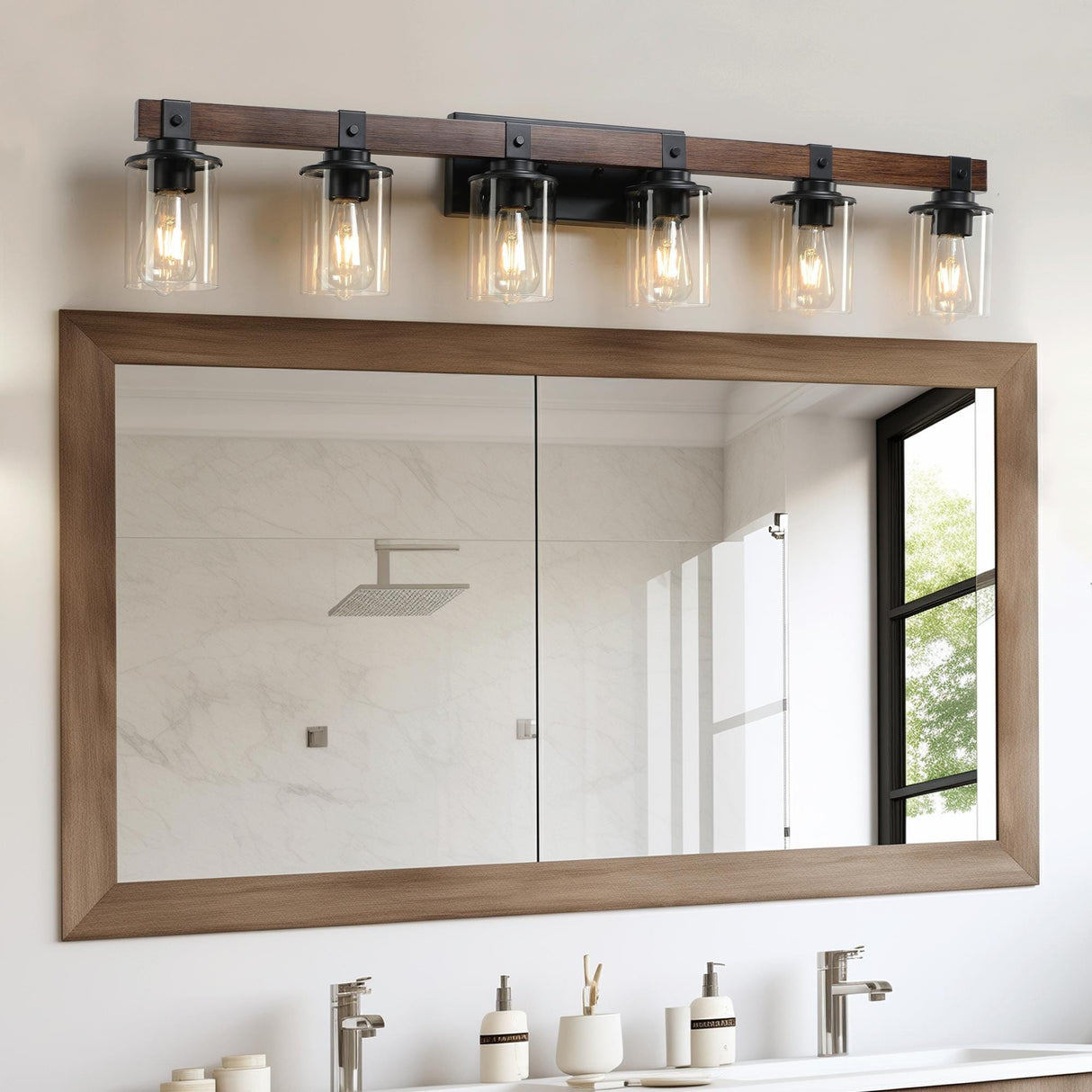 Rustic Farmhouse Bathroom Vanity Light Fixture with 3/4/5/6 Lights