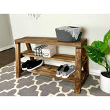 Rustic Farmhouse Slatted Shelf Pine Wood Tiered Shoe Storage Bench