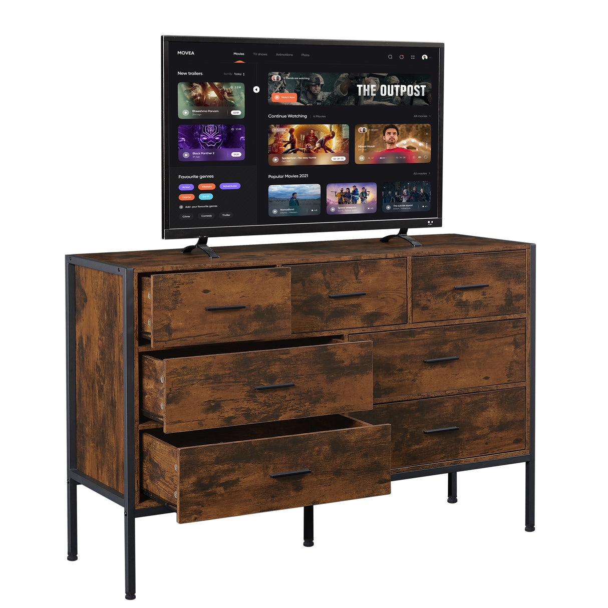 Rustic Grey Wood Dresser with 7 Drawers