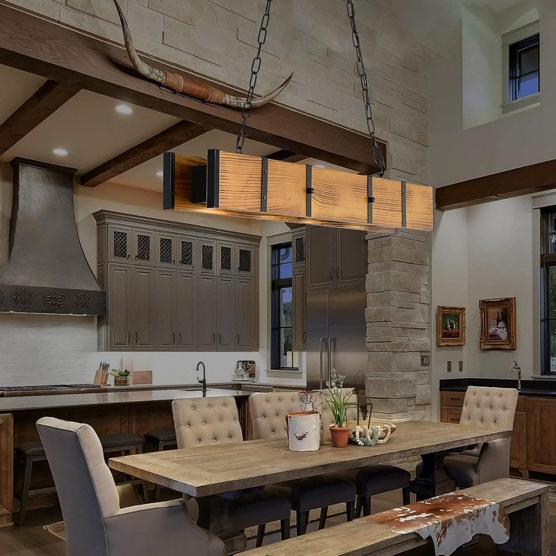 Rustic Kitchen Island Lights Wood Farmhouse Dining Room Chandelier