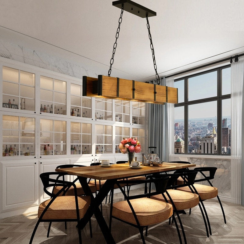 Rustic Kitchen Island Lights Wood Farmhouse Dining Room Chandelier