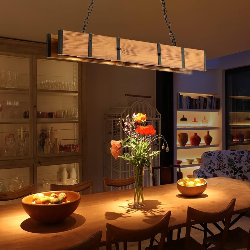 Rustic Kitchen Island Lights Wood Farmhouse Dining Room Chandelier