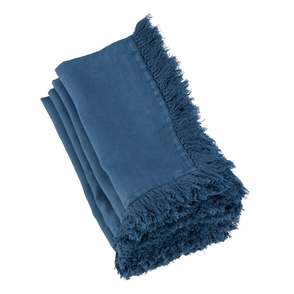 Rustic Linen Napkins With Large Fringe Edges (Set of 4)