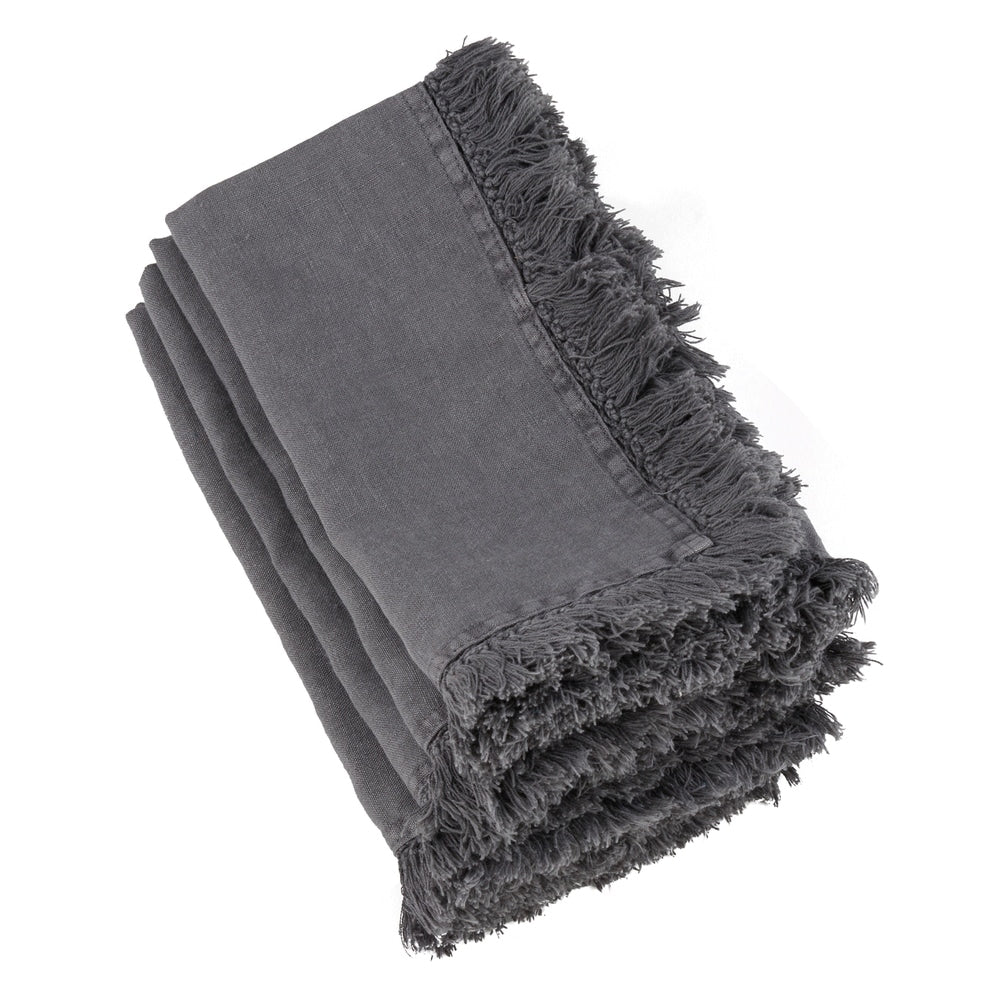 Rustic Linen Napkins With Large Fringe Edges (Set of 4)