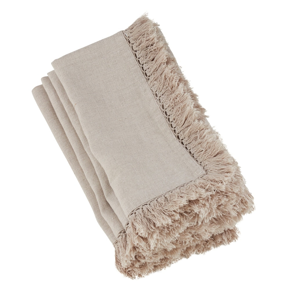 Rustic Linen Napkins With Large Fringe Edges (Set of 4)