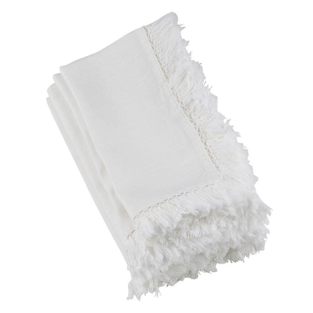 Rustic Linen Napkins With Large Fringe Edges (Set of 4)