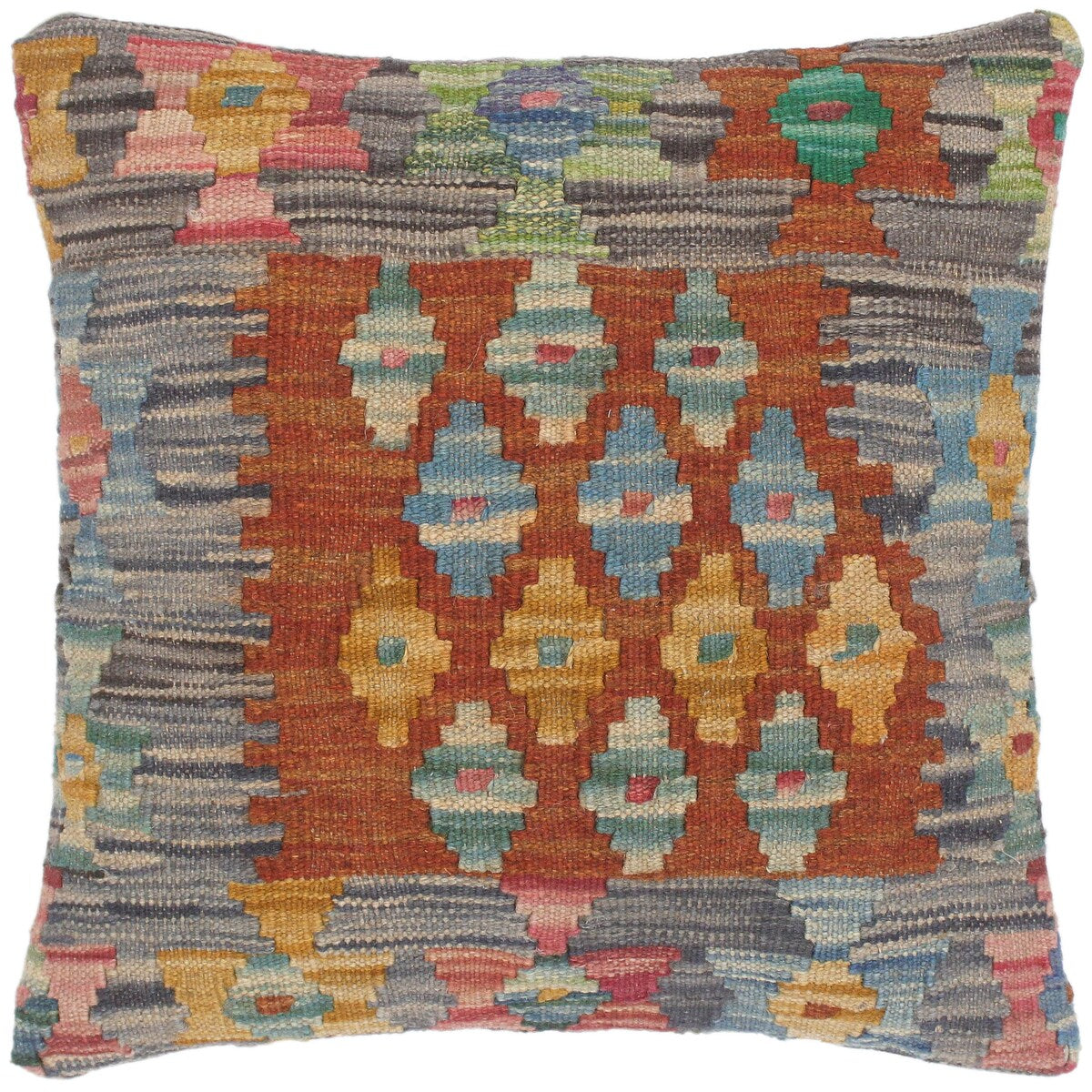 Rustic Melva Hand-Woven Turkish Kilim Pillow -15 in. x 15 in.