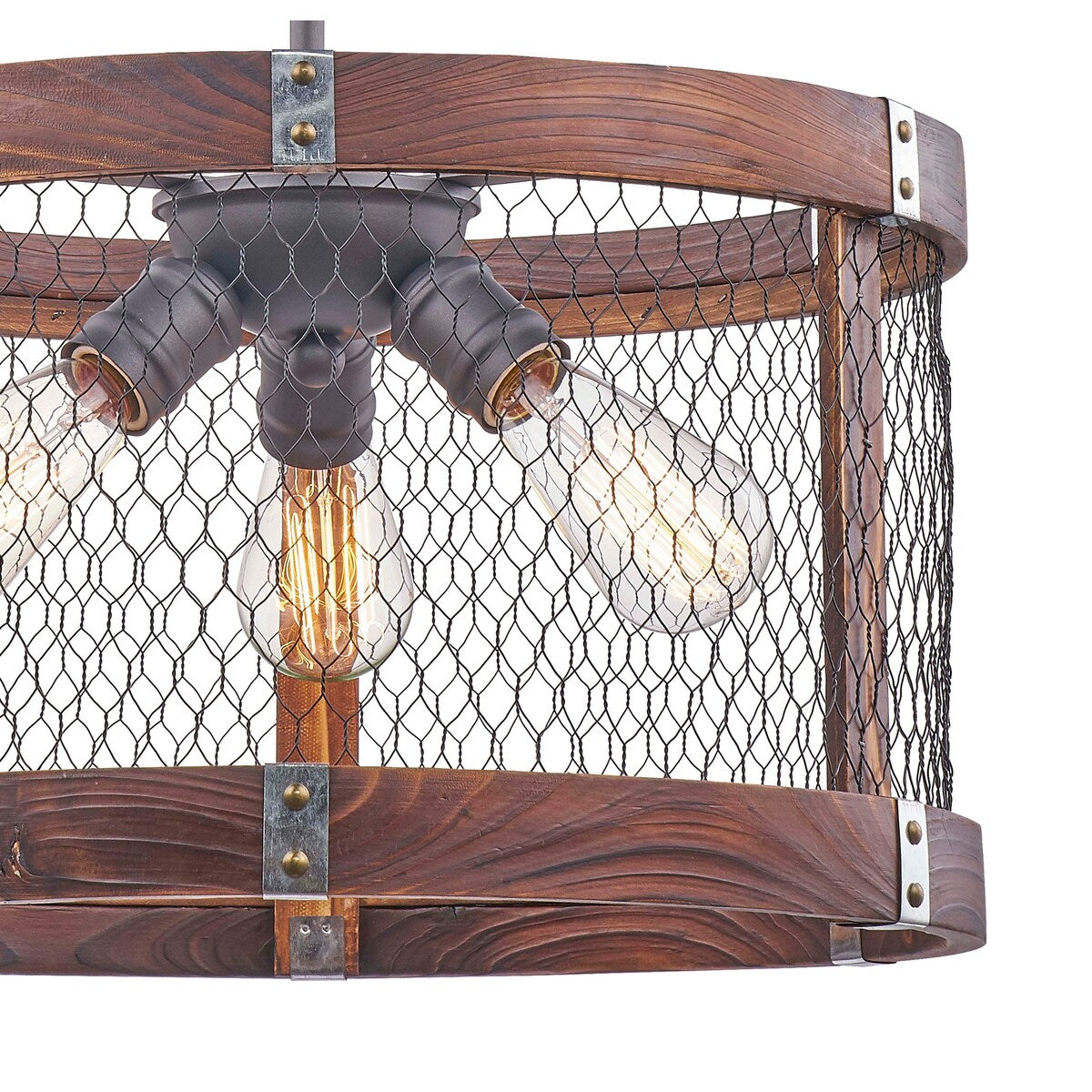 Rustic Oak Wood Pendant Light without Bulb - N/A