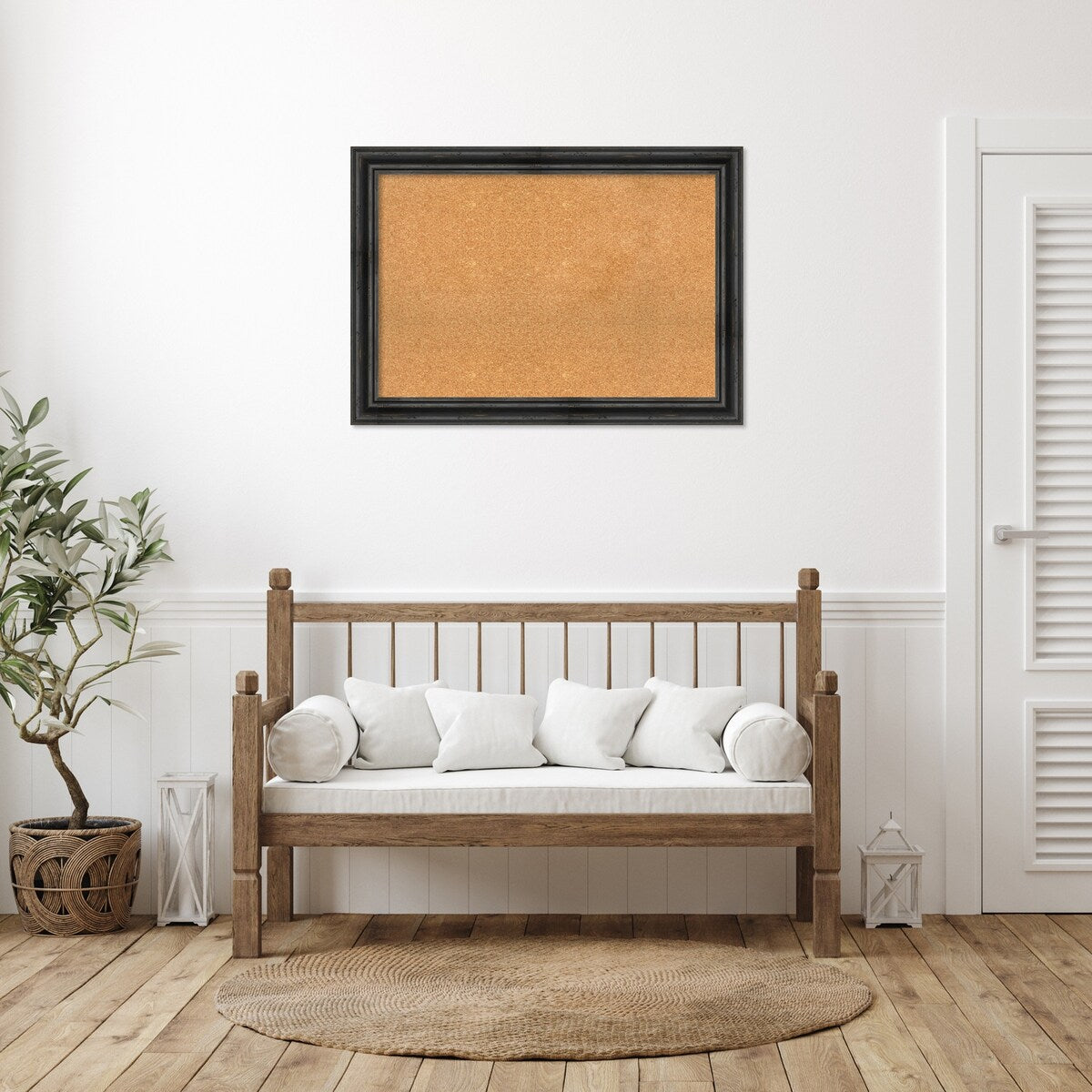 Rustic Pine Black Wood Framed Natural Corkboard Bulletin Board