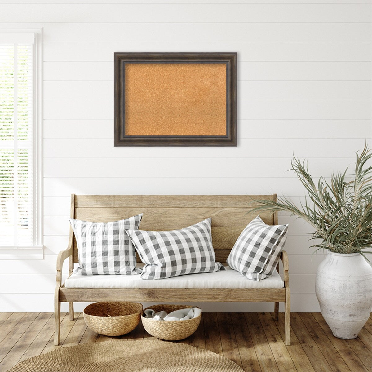 Rustic Pine Black Wood Framed Natural Corkboard Bulletin Board