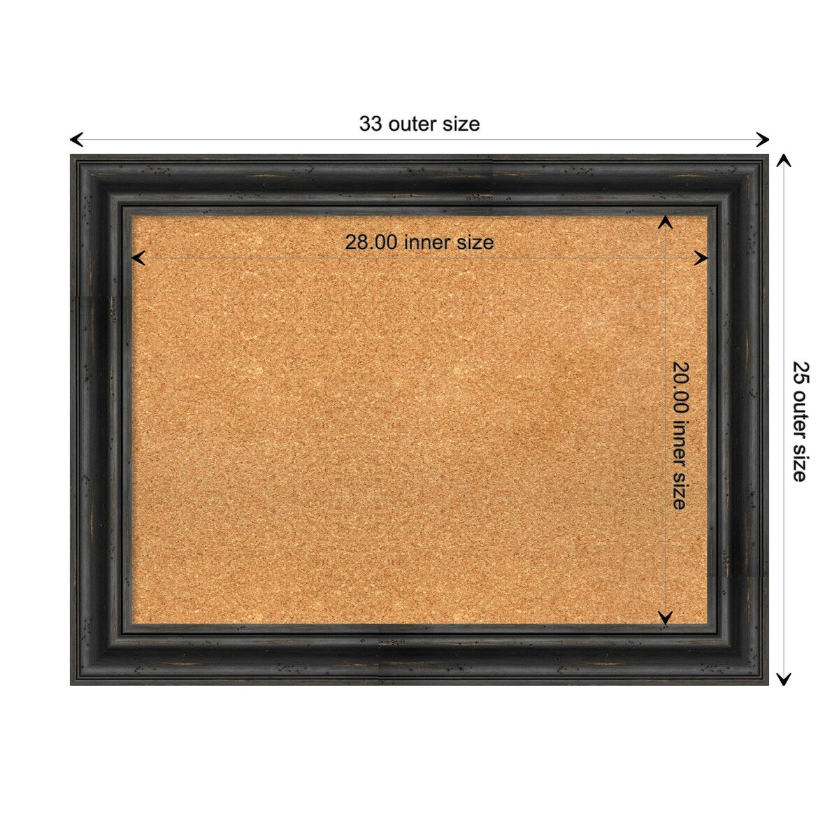 Rustic Pine Black Wood Framed Natural Corkboard Bulletin Board
