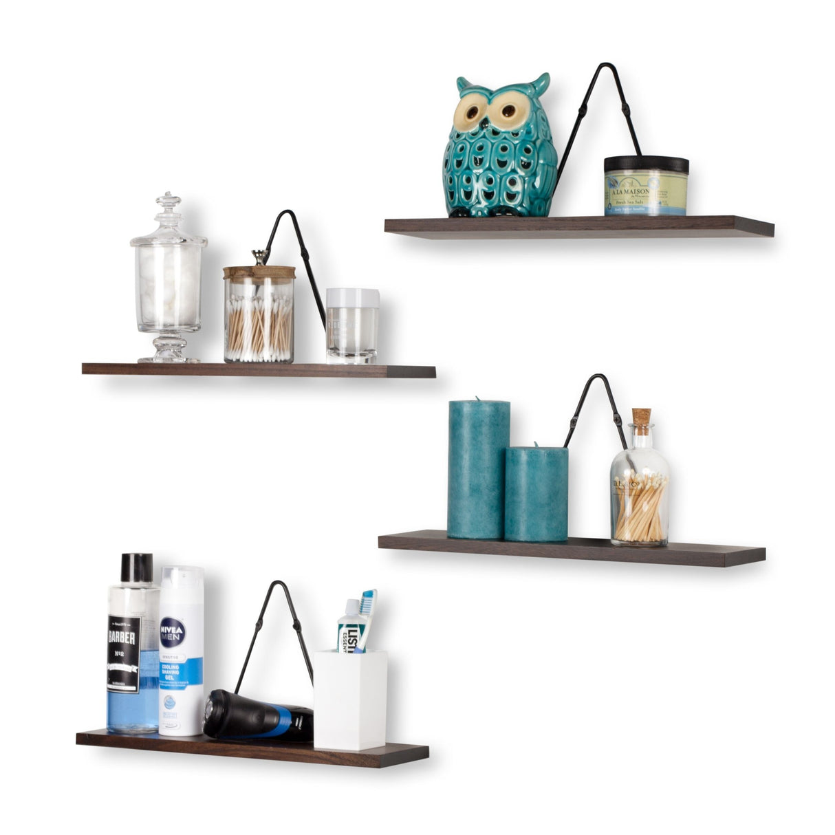 Rustic State Wall Mount Floating Shelves Wood with Triangle Bracket - Pack of 4
